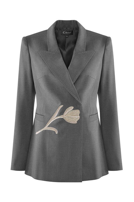 Пиджак с цветочной вышивкой Цвет Серый