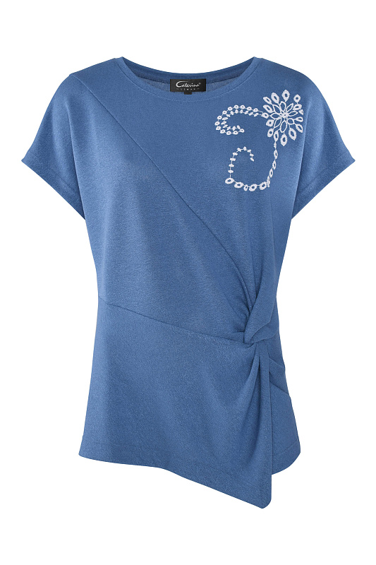 Футболка ассиметричного кроя с  вышивкой Цвет Синий