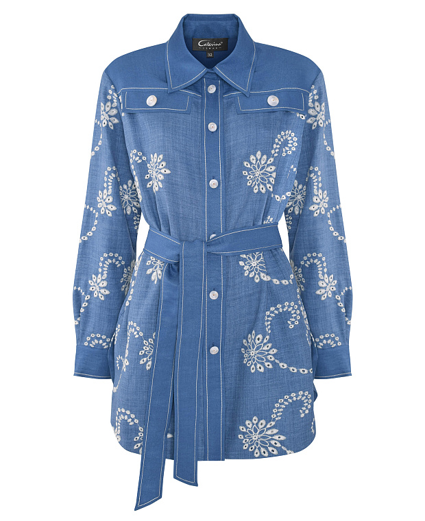 Блузка с цветочной вышивкой Цвет Синий