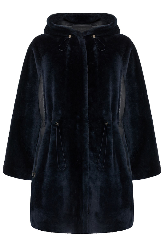 Удлиненная дубленка из натурального меха Цвет Синий