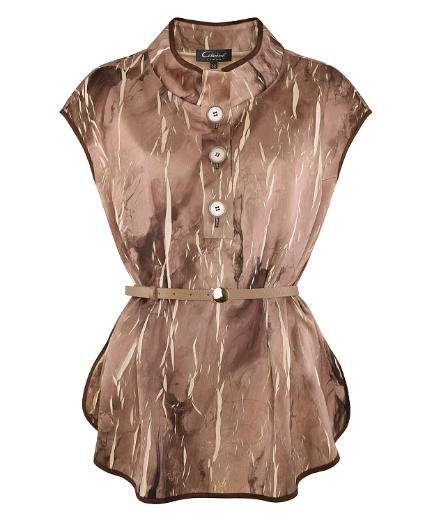 Блузка с ремнем из фактурной ткани Цвет Коричневый