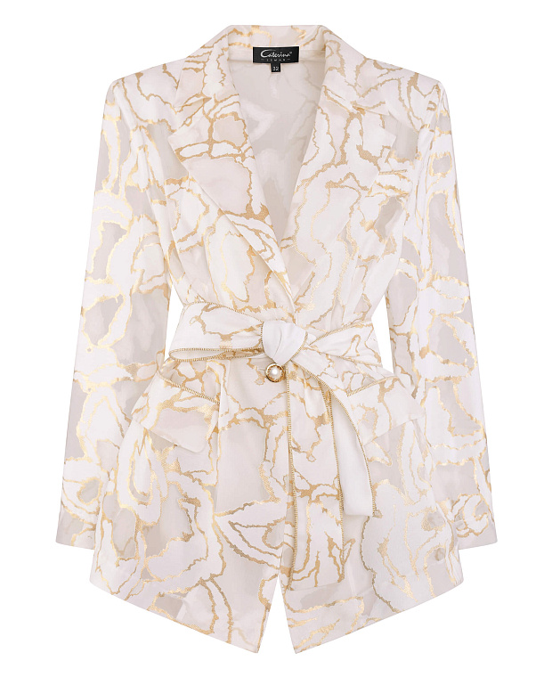 Жакет с поясом и абстрактным принтом Цвет Кремовый