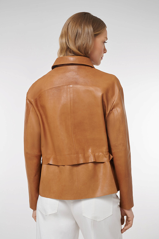 Удлиненная куртка из натуральной кожи Цвет Коричневый Изображение 2