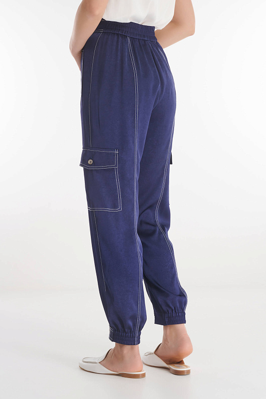 Брюки карго из поливискозы с регулируемыми манжетами Цвет Синий Изображение 2