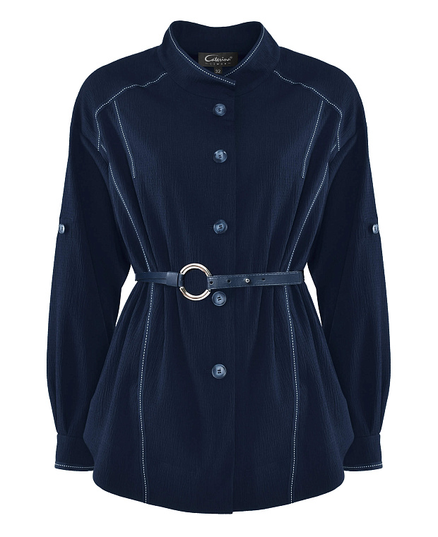 Блузка из муслина с декоративной строчкой Цвет Синий