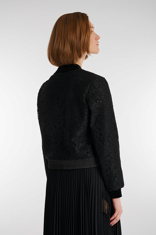 Кружевной бомбер с бархатными деталями Цвет Черный Изображение 2