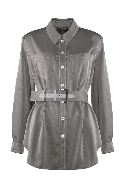 Рубашка из поливискозы с декоративной строчкой Цвет Коричневый