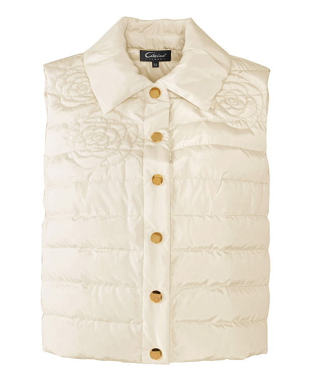 Стеганный жилет с цветочной вышивкой Цвет Бежевый