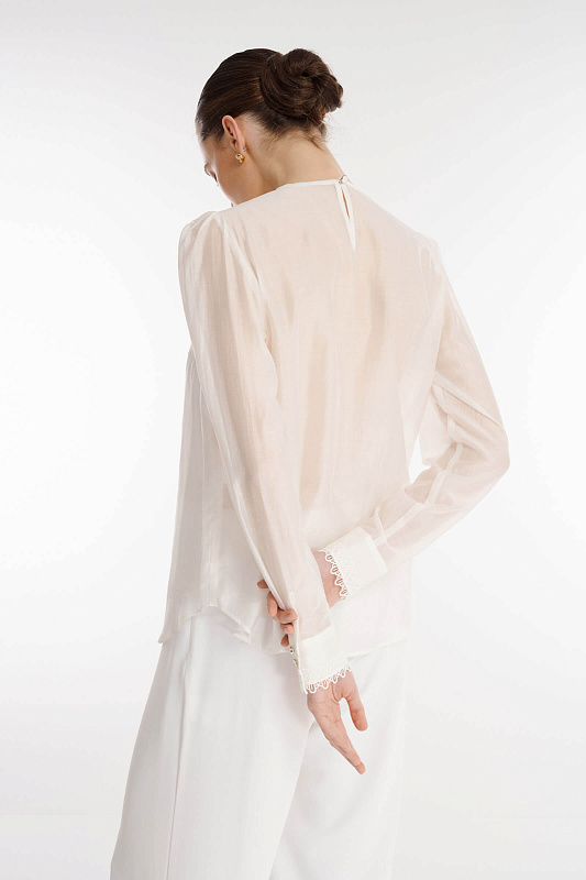 Полупрозрачная блузка с кружевом Цвет Белый Изображение 2