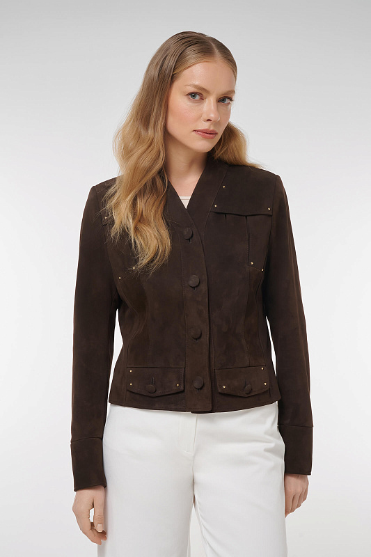Укороченная куртка из замши Цвет Коричневый