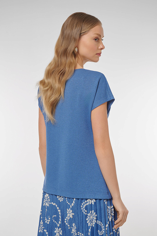 Футболка ассиметричного кроя с  вышивкой Цвет Синий Изображение 2