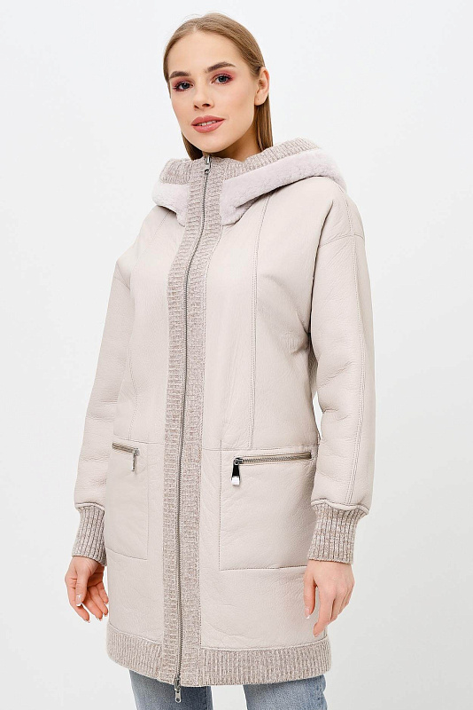 Утепленное двухстороннее пальто с манжетами Цвет Кремовый