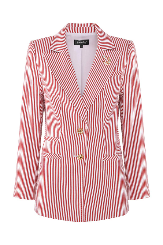 Жакет в полоску с брошью Цвет Мультиколор