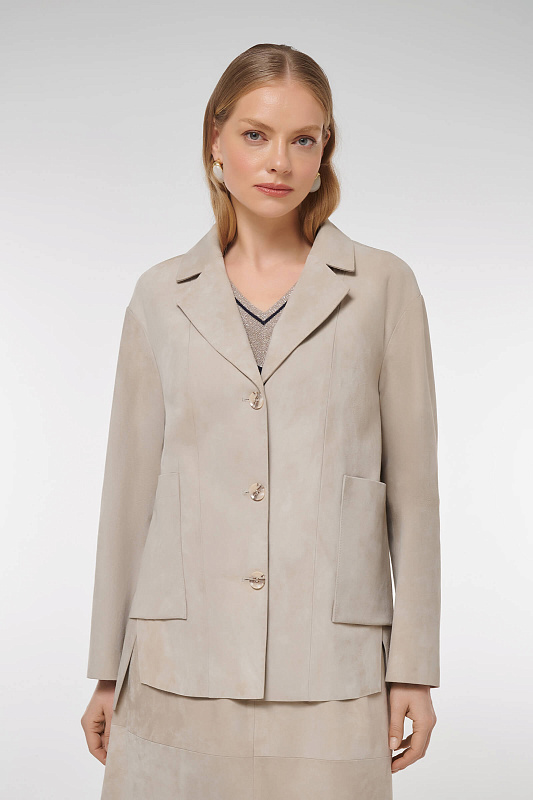 Удлиненная куртка из натуральной кожи Цвет Бежевый