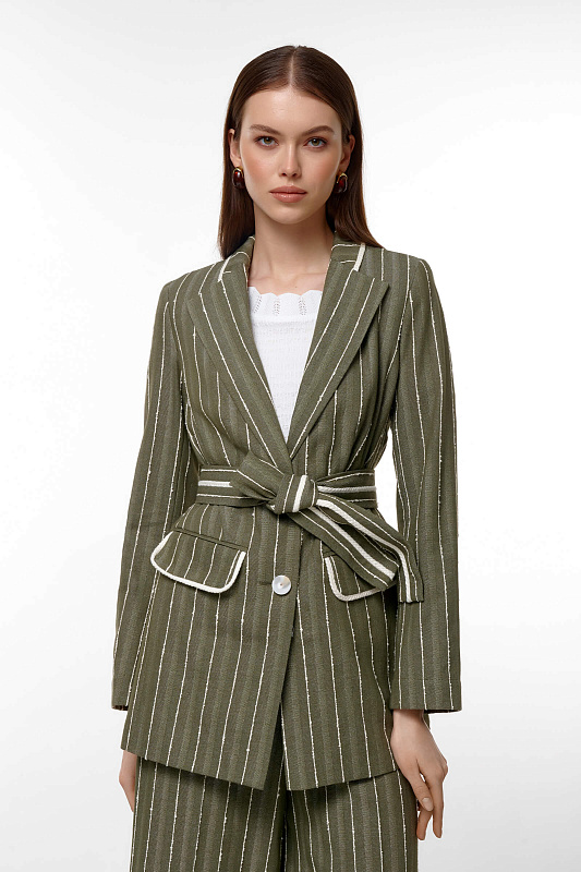 Приталенный жакет с поясом Цвет Зеленый