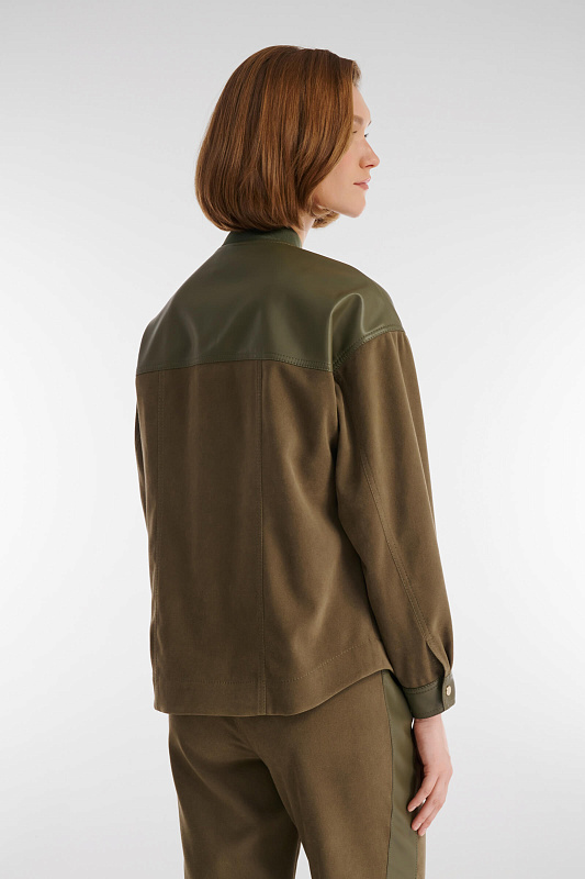 Жакет со вставками из экокожи Цвет Коричневый Изображение 2