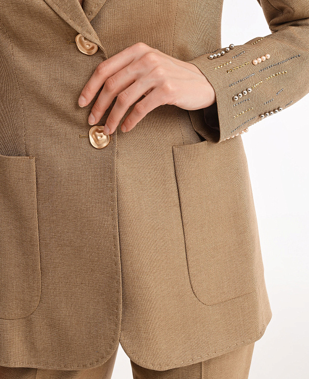 Пиджак с декоративными деталями на рукавах Цвет Бежевый Изображение 2