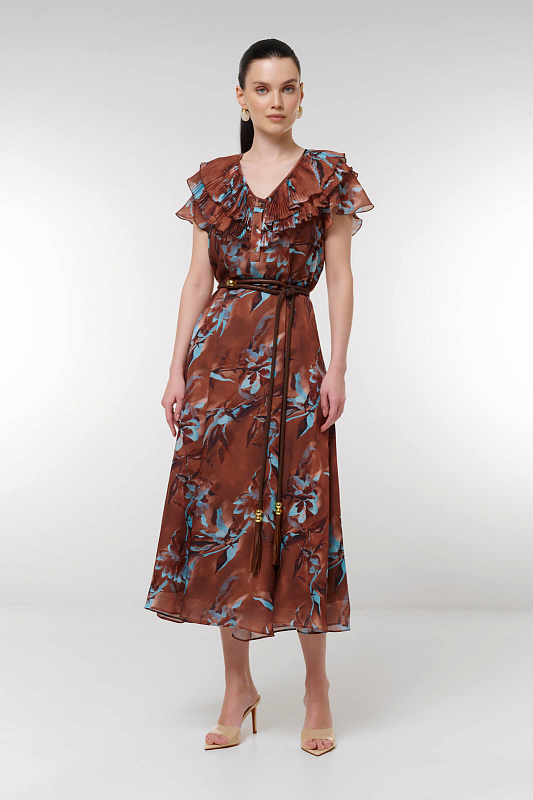 Платье с цветочным принтом Цвет Коричневый