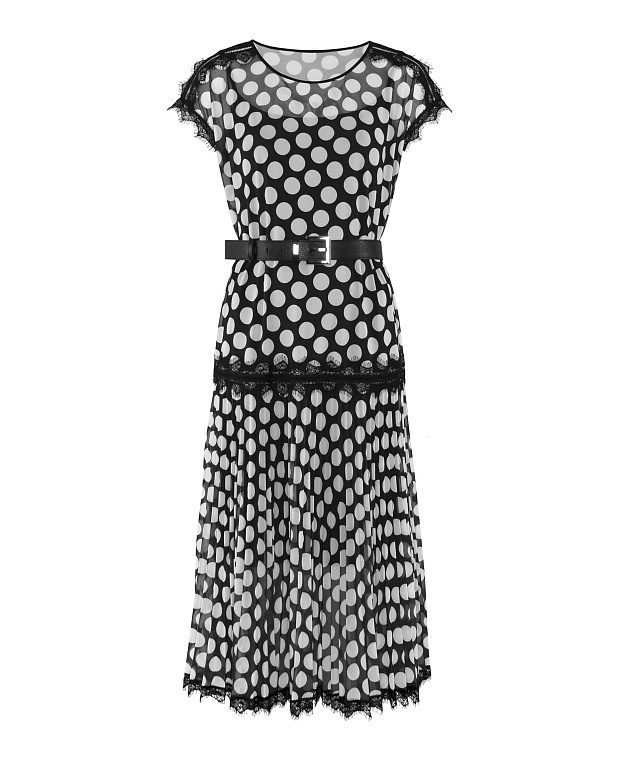 Легкое платье с плиссировкой и кружевом Цвет Черно-белый