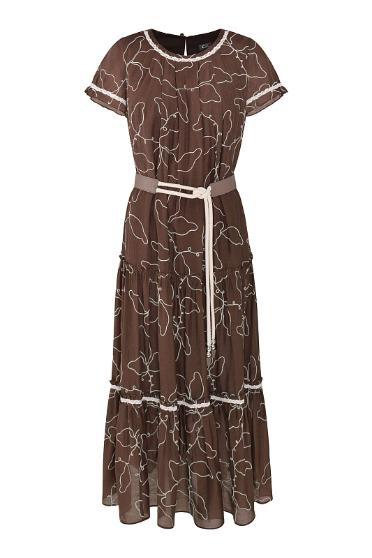 Платье миди с абстрактным узором Цвет Коричневый