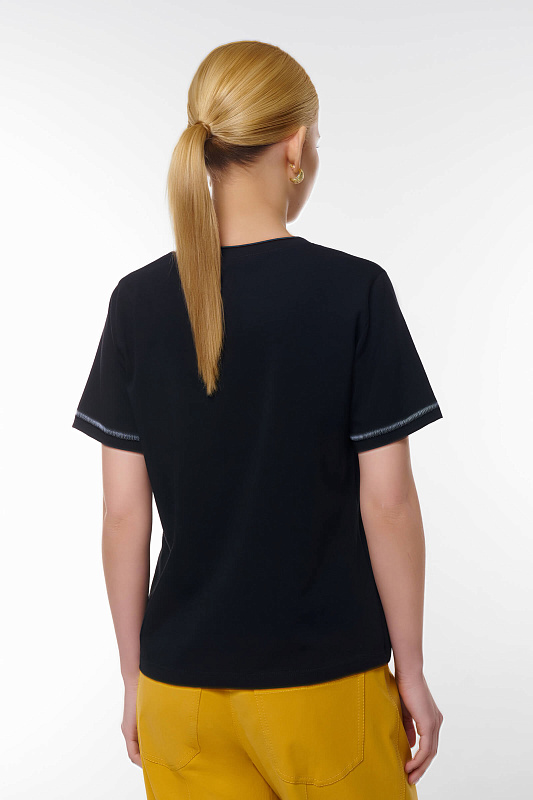 Футболка с цветочной вышивкой Цвет Черный Изображение 2