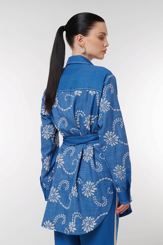 Блузка с цветочной вышивкой Цвет Синий Изображение 2