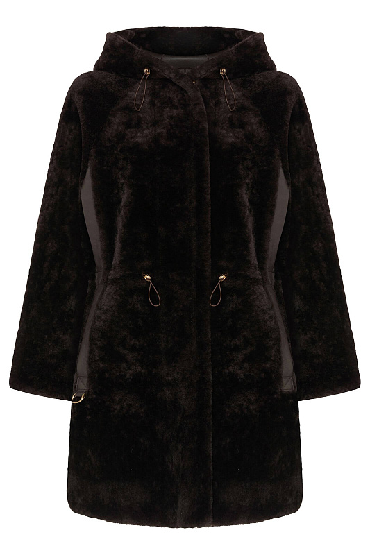 Удлиненная дубленка из натурального меха Цвет Коричневый