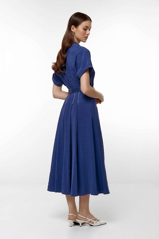 Платье с контрастной строчкой и поясом Цвет Синий Изображение 2