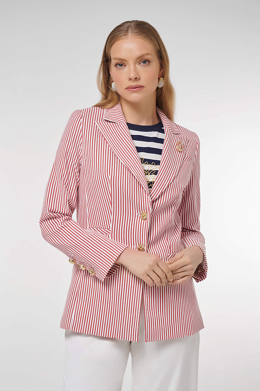 Жакет в полоску с брошью Цвет Мультиколор