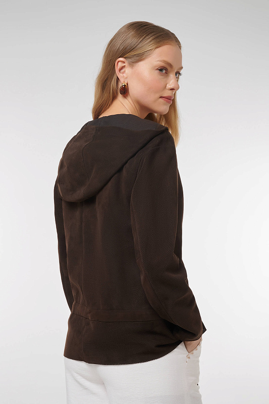 Куртка с перфорацией из натуральной кожи Цвет Коричневый Изображение 2