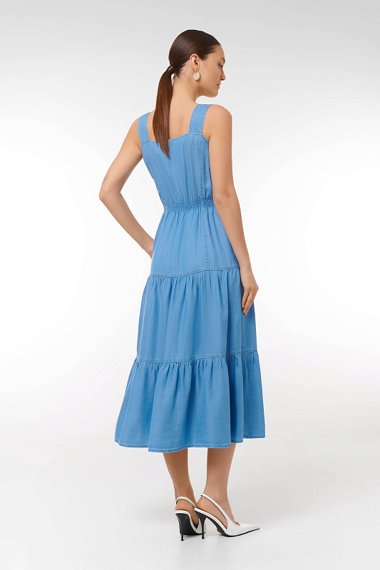 Платье из денима с воланами Цвет Синий Изображение 2