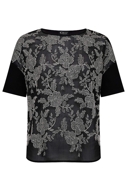 Черная прозрачная блузка с цветочным принтем Цвет Черный