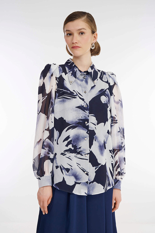 Рубашка с цветочным принтом Цвет Синий