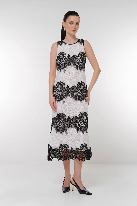 Платье с вышивкой Цвет Черно-белый