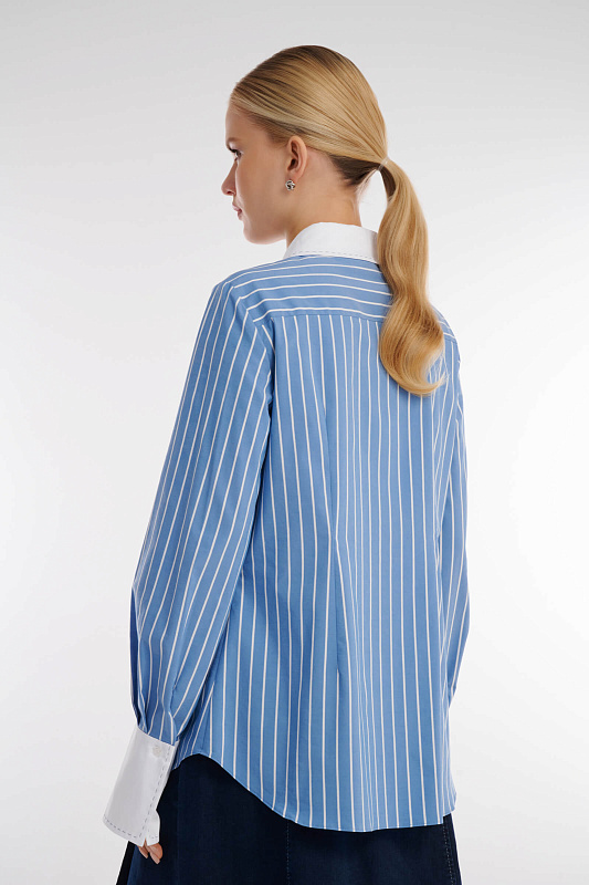 Рубашка в полоску с кружевом Цвет Голубой Изображение 2