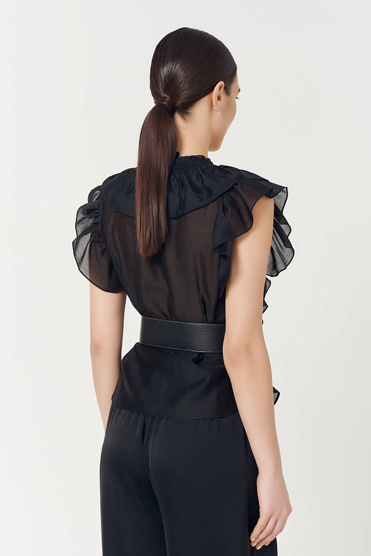 Топ с воланами и ремнем Цвет Черный Изображение 2