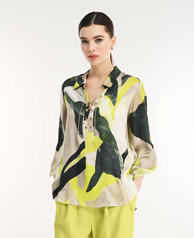 Блузка с абстрактным принтом и шнуровкой Цвет Мультиколор