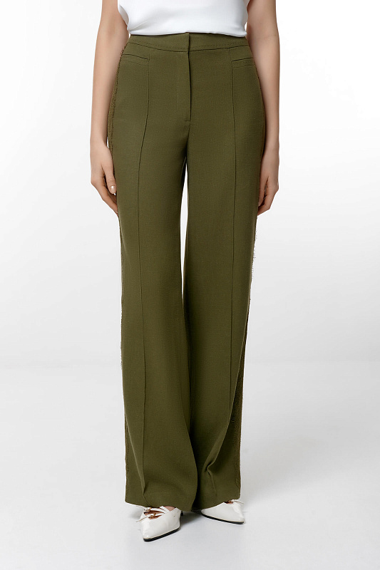 Брюки из вискозы и льна Цвет Зеленый