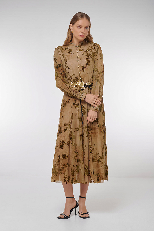 Платье с цветочным узором из велюра Цвет Мультиколор