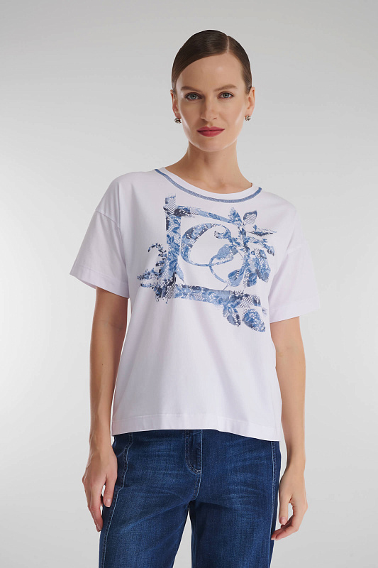 Хлопковая футболка со спущенной линией плеча Цвет Белый