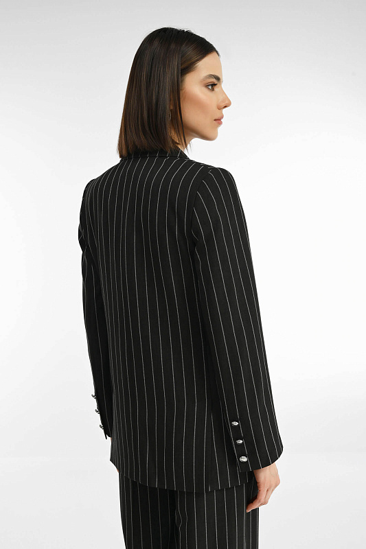 Однобортный пиджак с узором в полоску Цвет Черный Изображение 2