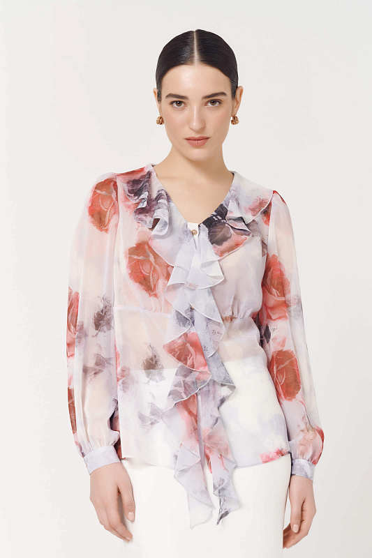 Блузка с воланами и цветочным принтом Цвет Мультиколор