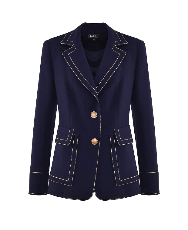 Приталенный пиджак с контрастной отстрочкой Цвет Синий