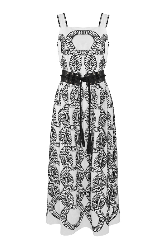 Платье с вышивкой Цвет Черно-белый