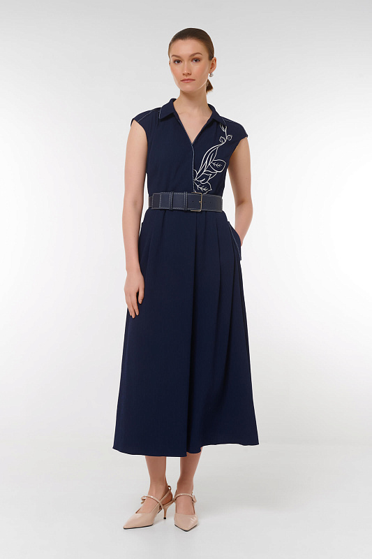 Платье из муслина с вышивкой Цвет Синий