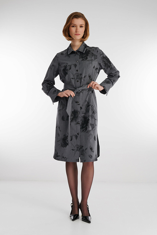 Платье из поливискозы с цветочным принтом Цвет Серый