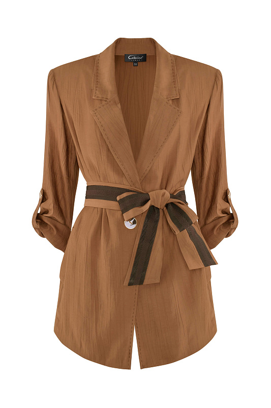 Жакет с поясом и рукавом 3/4 Цвет Коричневый