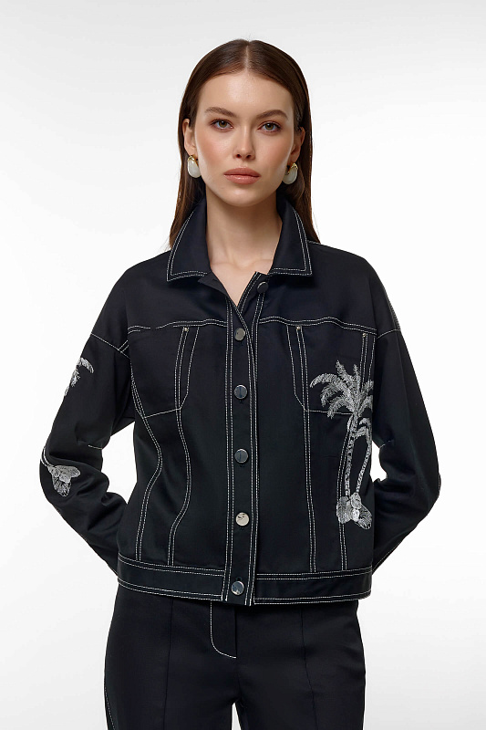 Куртка из денима с контрастной строчкой Цвет Черный