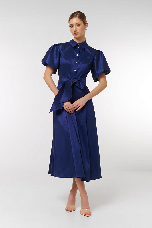 Платье миди с поясом Цвет Синий