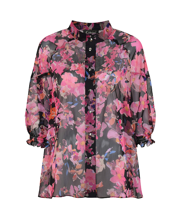 Полупрозрачная блузка с воротником-стойкой Цвет Мультиколор